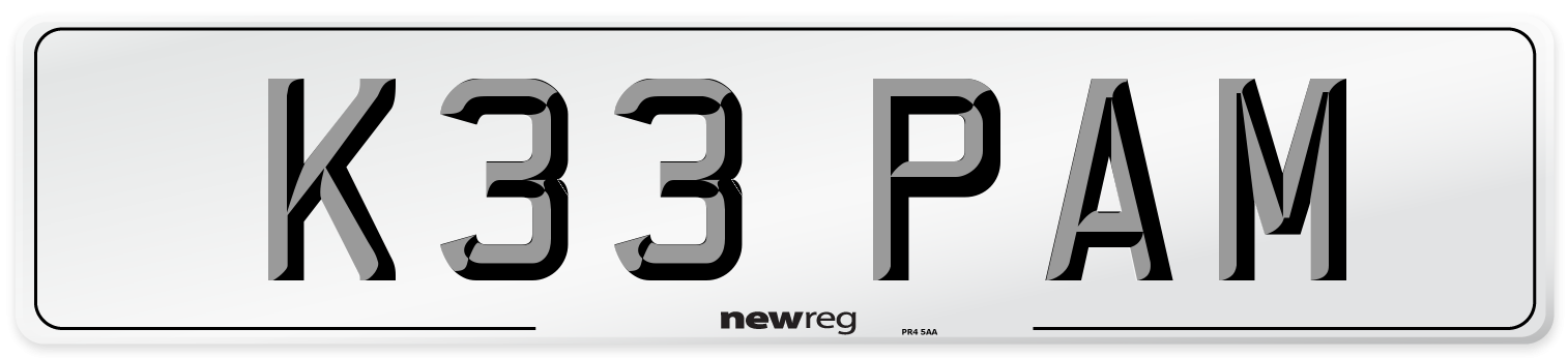 K33 PAM Number Plate from New Reg